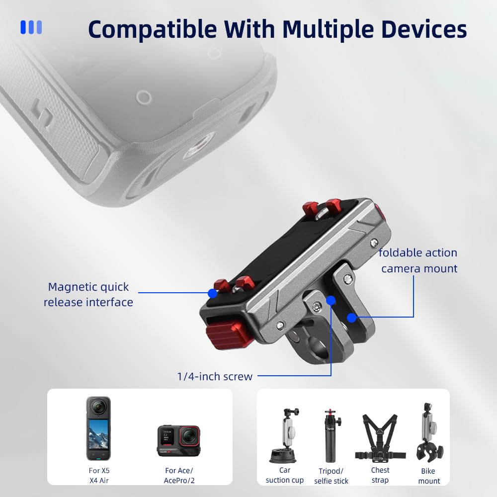 X5 Quick Release Magnetic Base for Insta 360 Ace Pro 2/Ace Pro/Ace Camera, Aluminum Alloy Expansion Adapter mount for Insta360 X5/X4 Air, with 1/4"