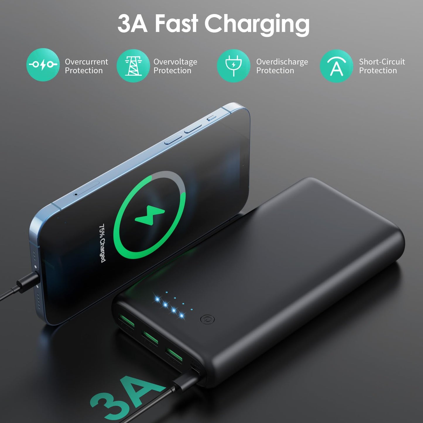 Feob Portable Charger 13800mah for iPhone with Built-in Cables & AC Wall Plug,6-in-1 USB C Power Bank with iWatch Charger,25W PD Fast Charging Battery