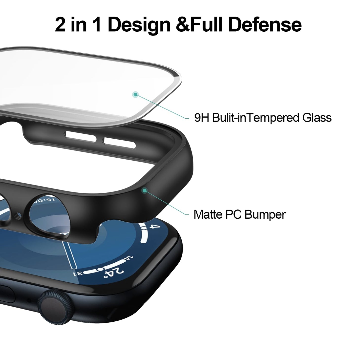 Case with Tempered Glass Screen Protector for Apple Watch Series 11/10 42mm