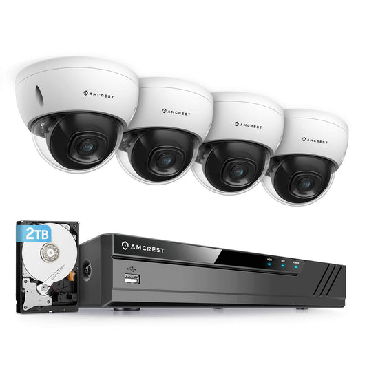 Amcrest 5MP Security Camera System, 4K 8CH PoE NVR, (4) x 5-Megapixel 2.8mm Wide Lens Weatherproof Metal Vandal Dome PoE IP Cameras, Pre-Installed 2TB