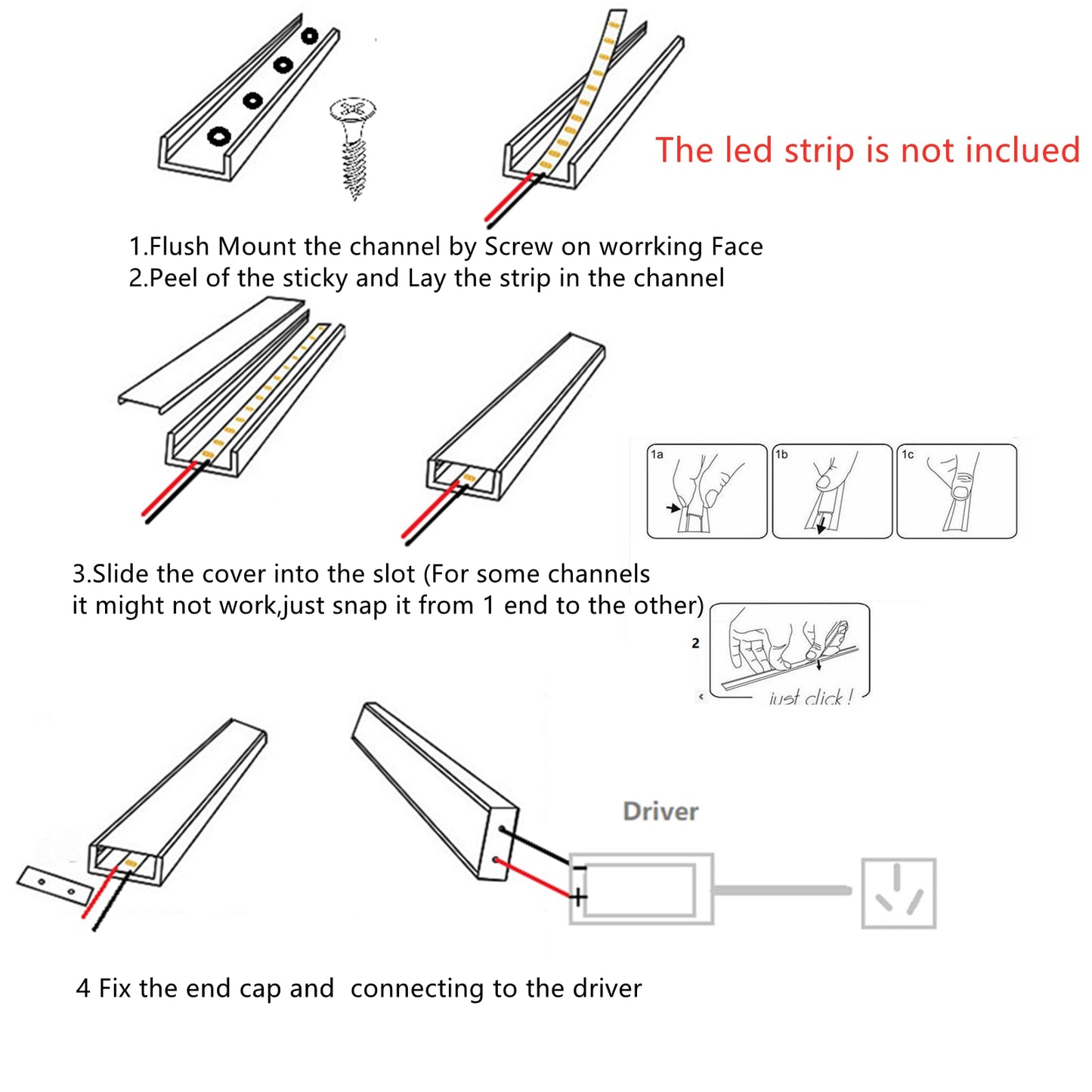 10-Pack Pre-Drilled Countersunk Hole 3.3FT LED Strip U Channel Diffuser, Hacksaw Easy Cut Tight and Flush Mounted Under Cabinet Tape Light Aluminum