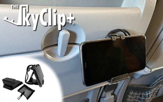 The SkyClip+ Phone & Tablet Holder for Air Travel, Home and Office Use - Inflight Phone Mount & Stand Compatible with iPhone, Android, Kindle