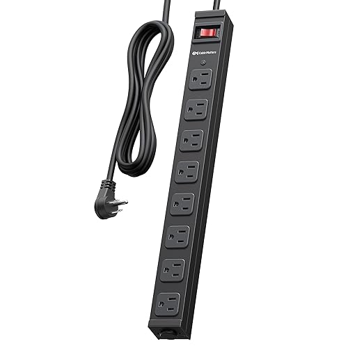 [ETL Certified] Cable Matters Wall-Mountable 8 Outlet Power Strip - 8ft Cord, Metal, 2100J Surge Protector with 15A Circuit Breaker, Industrial Power