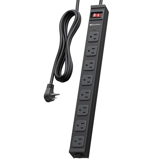 [ETL Certified] Cable Matters Wall-Mountable 8 Outlet Power Strip - 8ft Cord, Metal, 2100J Surge Protector with 15A Circuit Breaker, Industrial Power