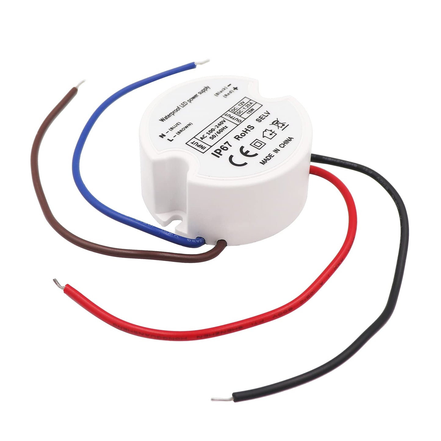 Makergroup 12V LED Power Supply Driver, IP67 Waterproof Constant Voltage Transformer, 120VAC to 12V DC Converter for LED Strip Lights Cabinet Lights
