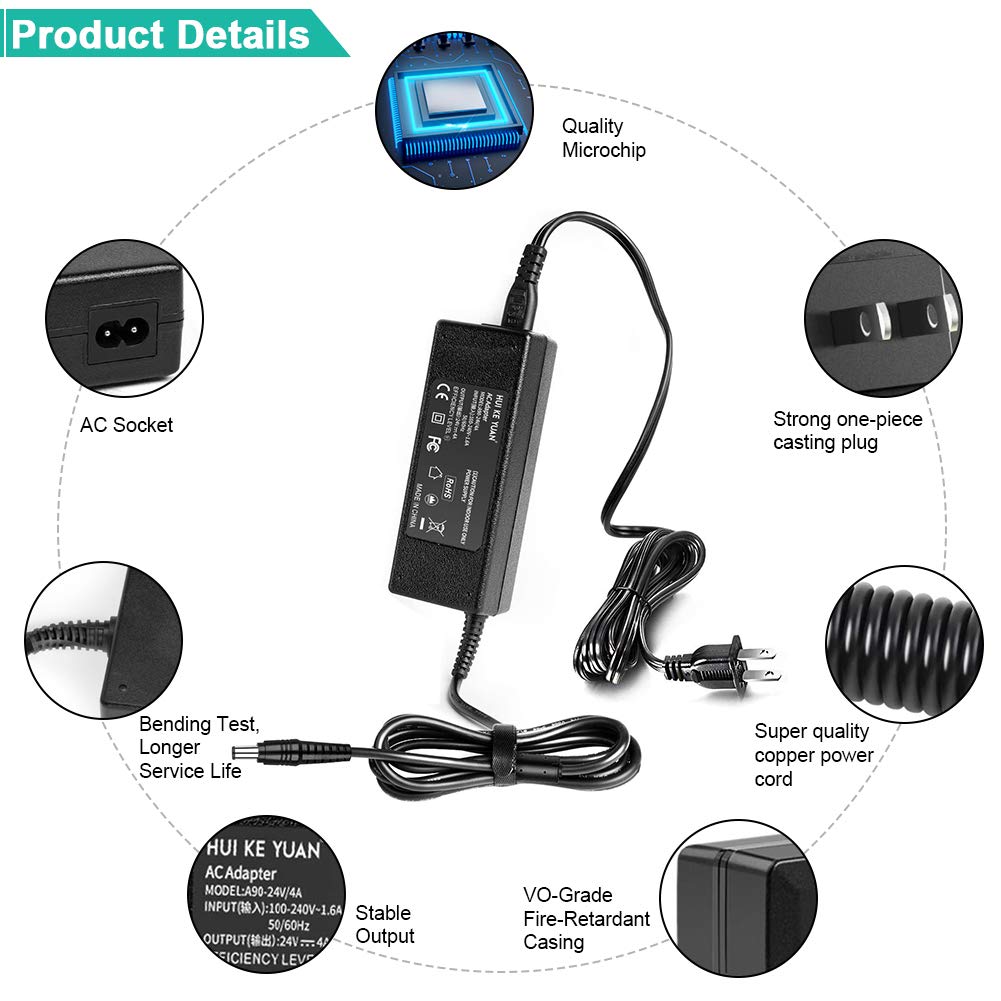 HKY 24V AC Charger for Zebra Barcode Printer ZD410 ZD420 ZD500 ZD510 ZD620 FSP100RDB ZP450 ZP500 GX430 GX430d GX430T GX420 GX420d GX420t GK420D…