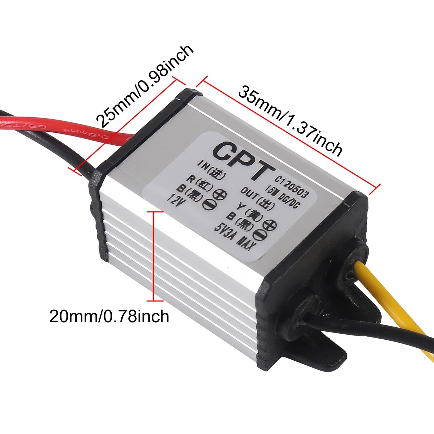 12V to 5V DC Converter Car Power Voltage, Waterproof DC 6.3-22V 12V Step Down to 5V 3A 15W Voltage Regulator Buck Converter Power Supply Step-Down…
