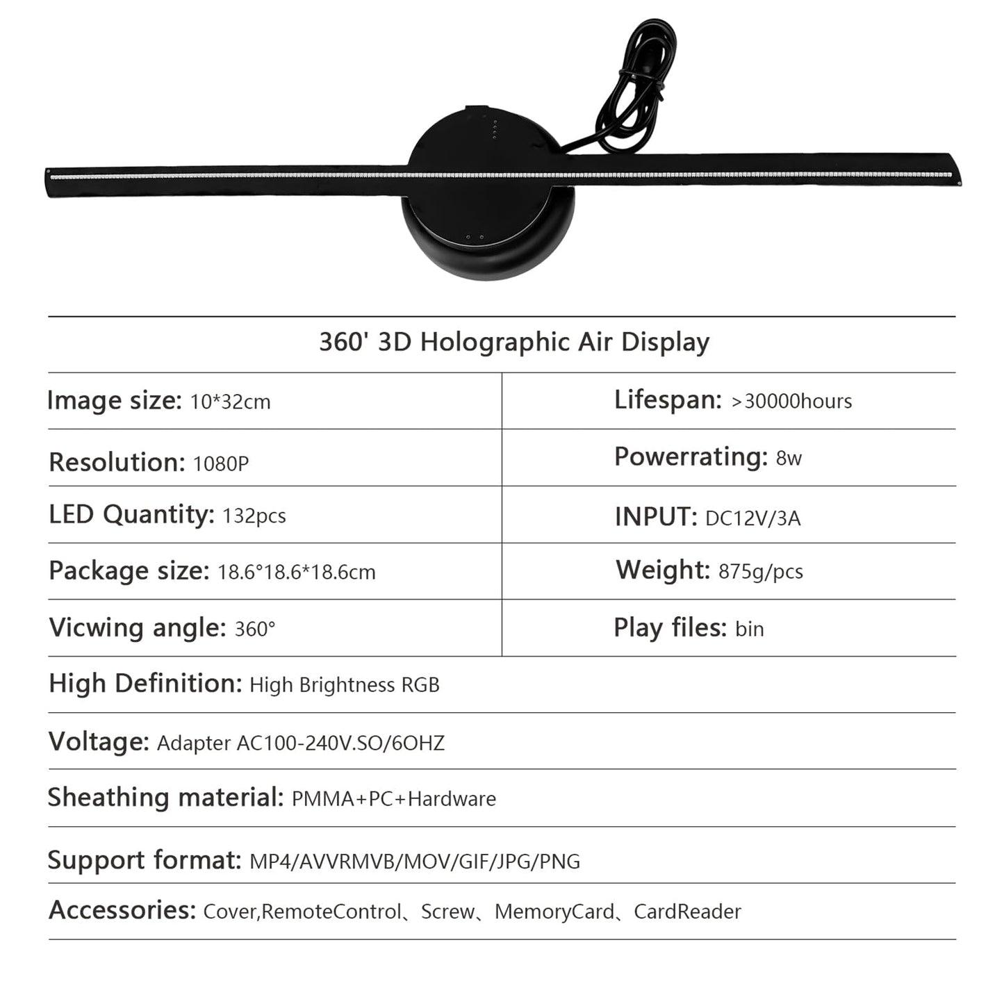 Ncescmal 3D Hologram Fan, 16.5in 1080P 3D Holographic Fan Projector with Remote Control & Memory Card Wall/Table Mount