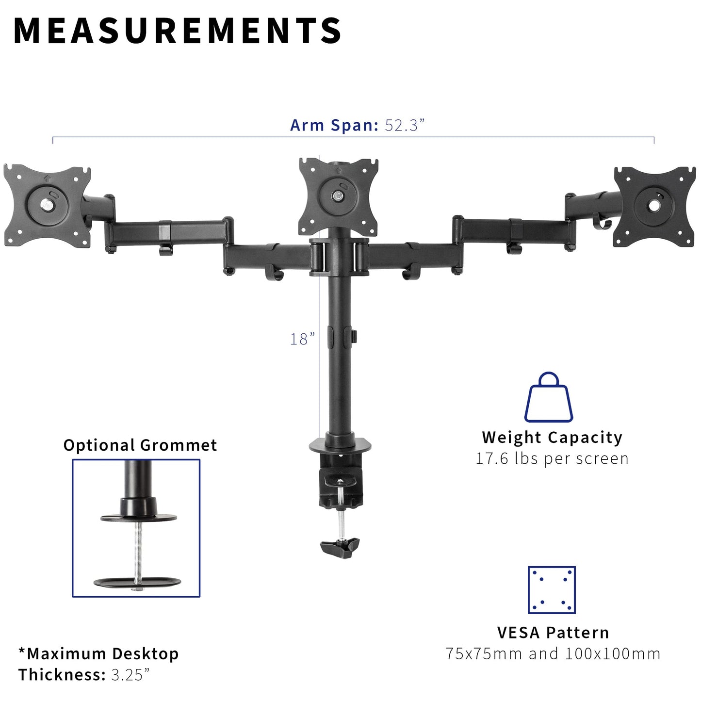 VIVO Triple Monitor Adjustable Heavy Duty Mount, Articulating Stand for 3 LCD Screens up to 24 inches STAND-V003M
