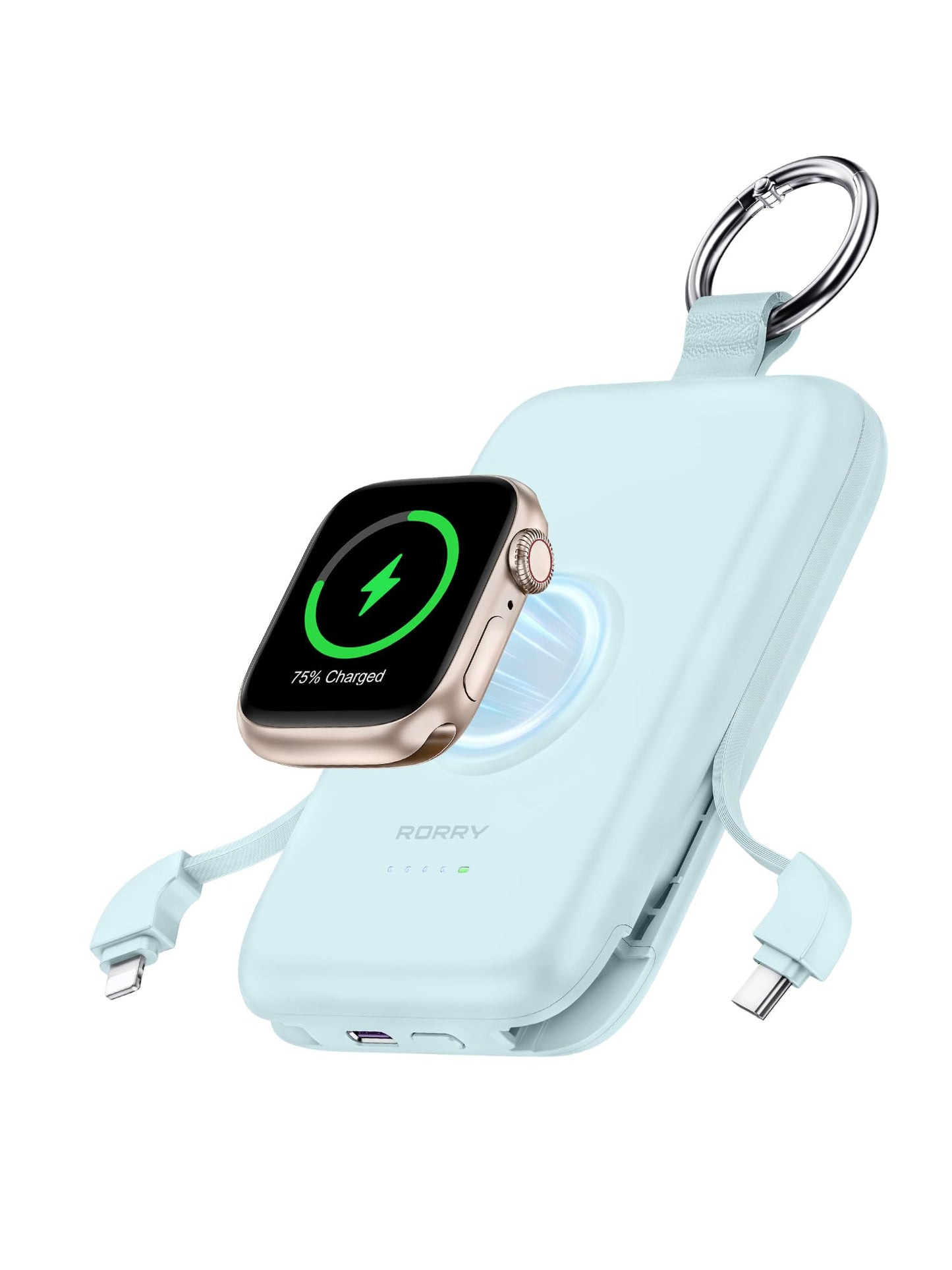 RORRY CharmGo Portable Charger, 10000mAh 20W Fast Charging Portable Charger Power Bank with Built in Cables, Travel Battery Pack for iPhone