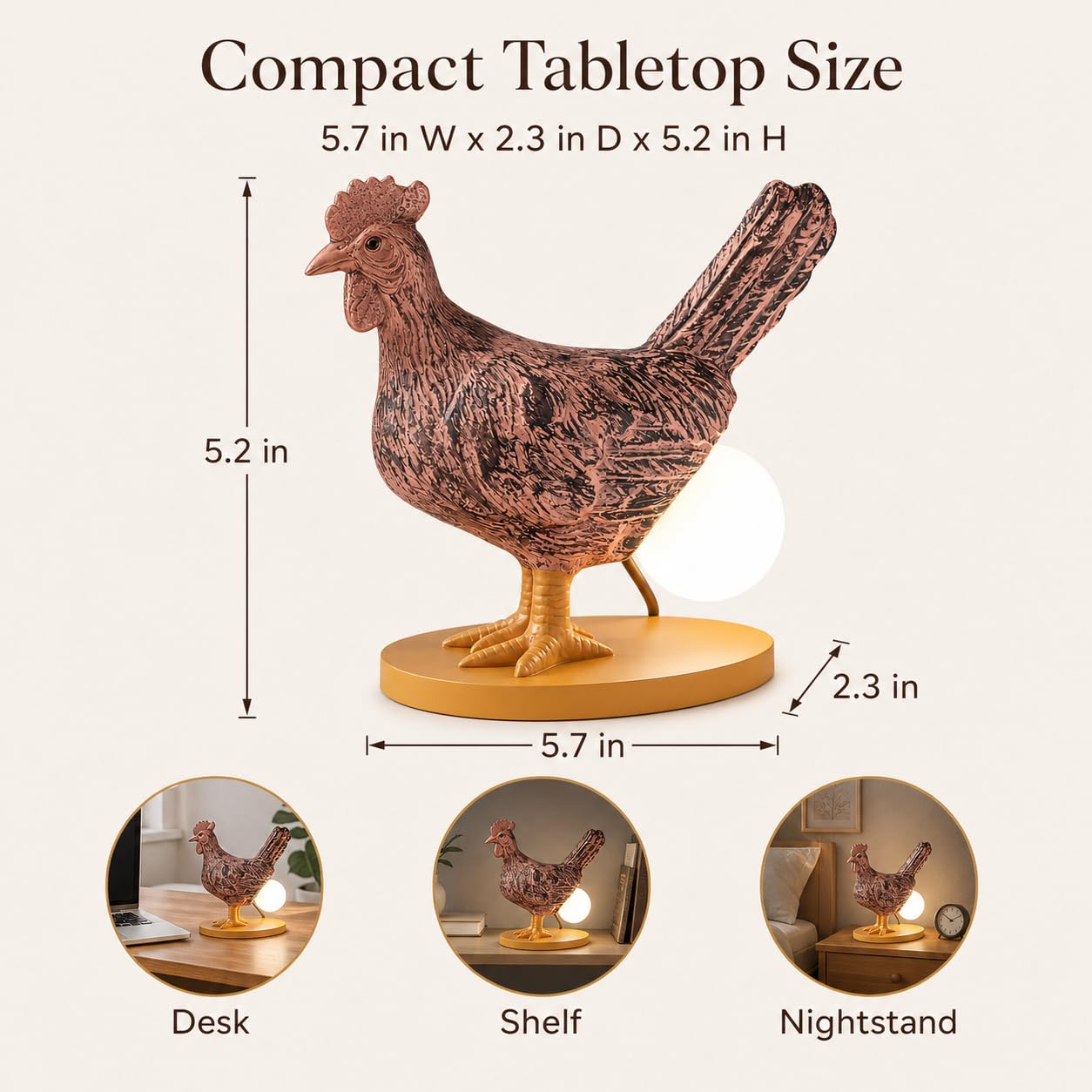 Funny Chicken Night Light Lamp - Small Standard E12 Rooster Laying Egg Light, Farmhouse Table Decor, Unique Birthday Gifts for Chicken Lovers, Quirky