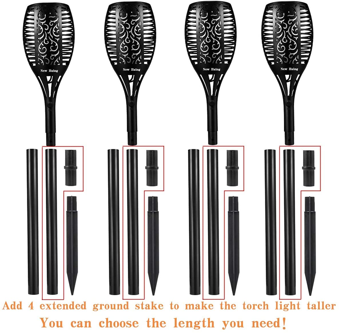 4PCs Solar Torch Lights Outdoor, 43 inch 96 LED, Waterproof Landscape Garden Pathway Light with Vivid Dancing Flickering Flames, with Auto On/Off Dusk