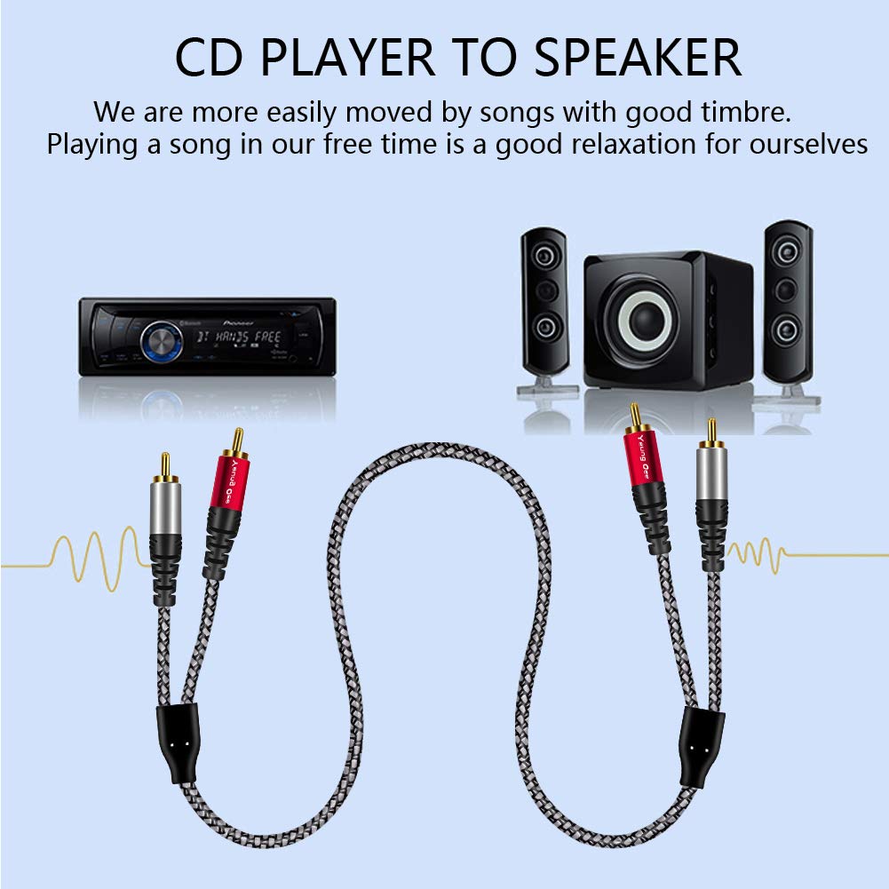 Yeung Qee RCA Cable 50 ft, 2RCA Male to 2RCA Male Audio Stereo Subwoofer Cable Nylon-Braided Auxiliary Audio Cord for Home Theater, HDTV, Amplifiers