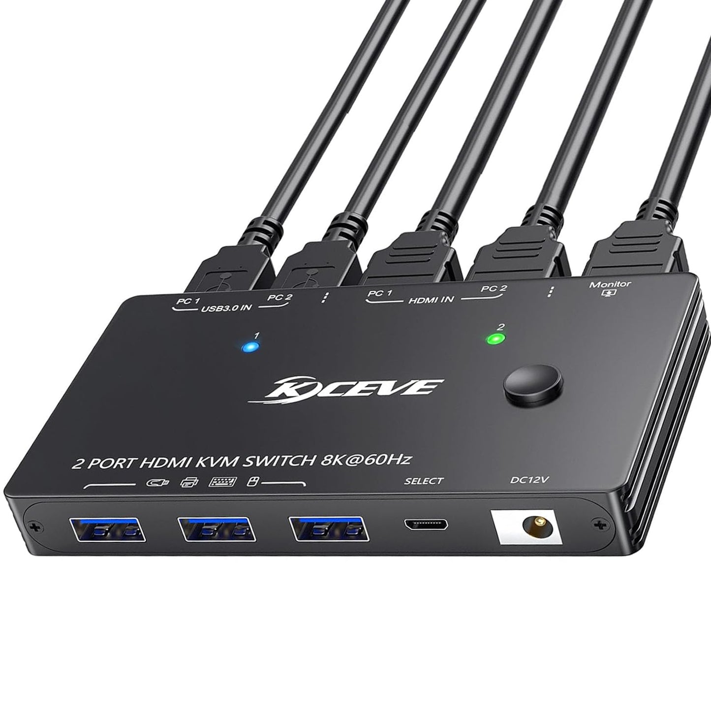 8K HDMI KVM Switch 1 Monitors 2 Computers, 8K@60Hz/4K@120Hz KVM Switch for 2 Computers Sharing 1 Monitors, Keyboard, Mouse,with 2 USB