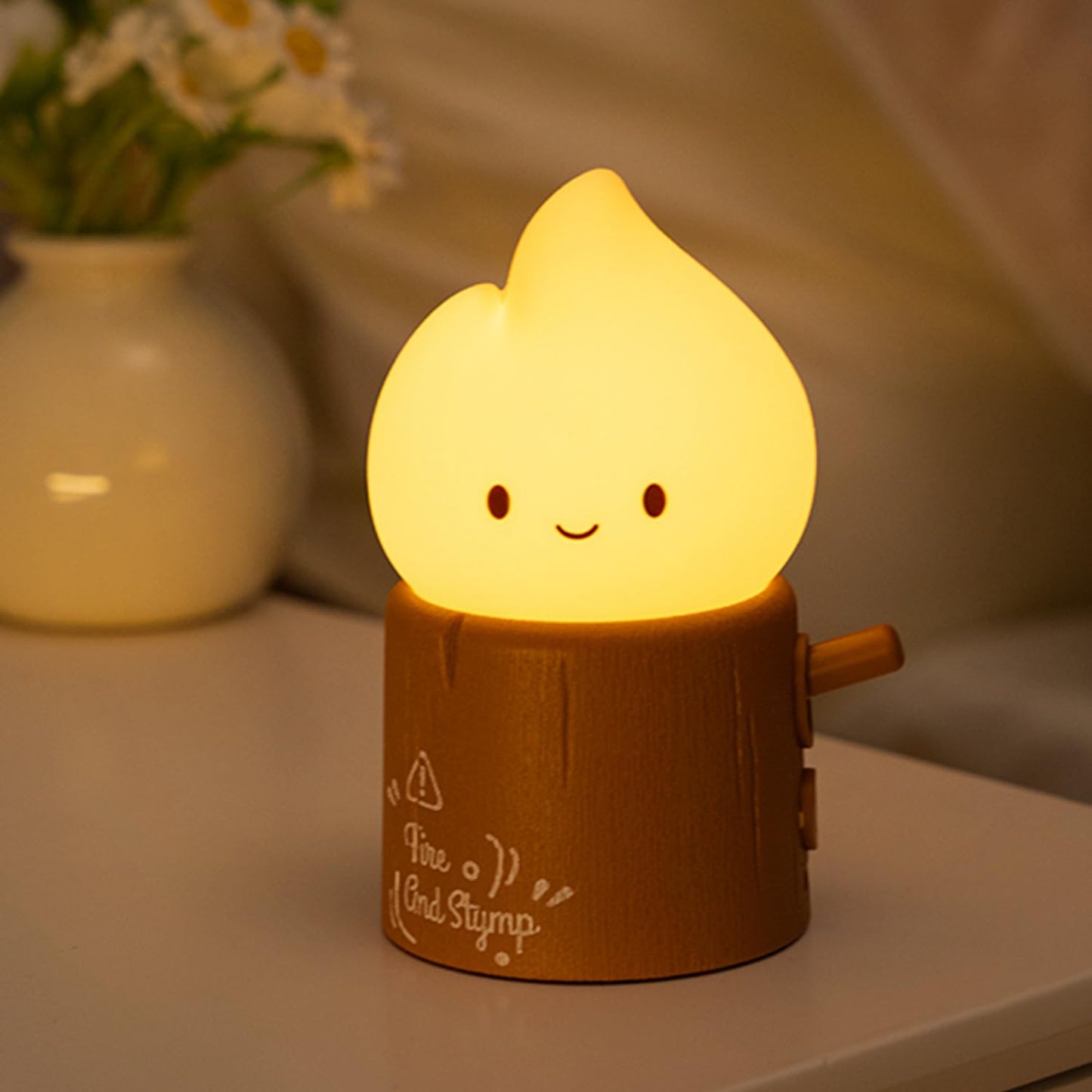 Myratts Led Cute Stump Fire Night Light, Dimmable Nursery Kawaii Lamps, Super Squishy Silicone USB Rechargeable Timer Night Lamp for Kids Adults, Used