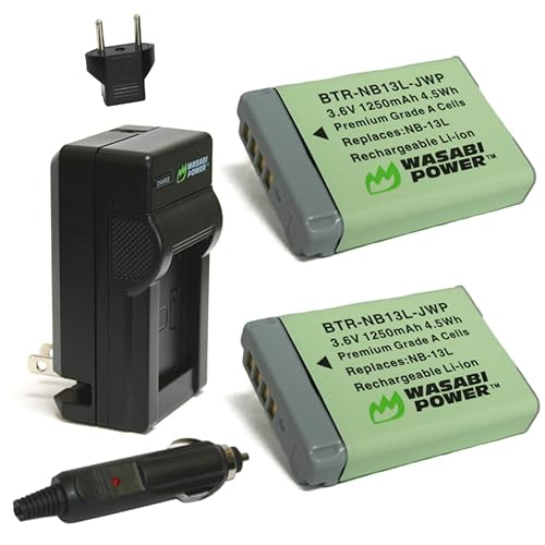 Wasabi Power NB-13L Battery (2-Pack) and Charger for Canon PowerShot G1 X Mark III, G5 X, G5 X Mark II, G7 X, G7 X Mark II, G7 X Mark III, G9 X, G9 X