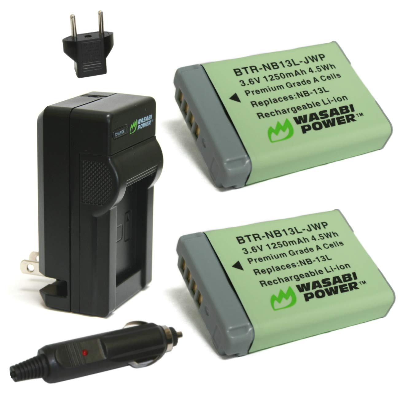 Wasabi Power NB-13L Battery (2-Pack) and Charger for Canon PowerShot G1 X Mark III, G5 X, G5 X Mark II, G7 X, G7 X Mark II, G7 X Mark III, G9 X, G9 X