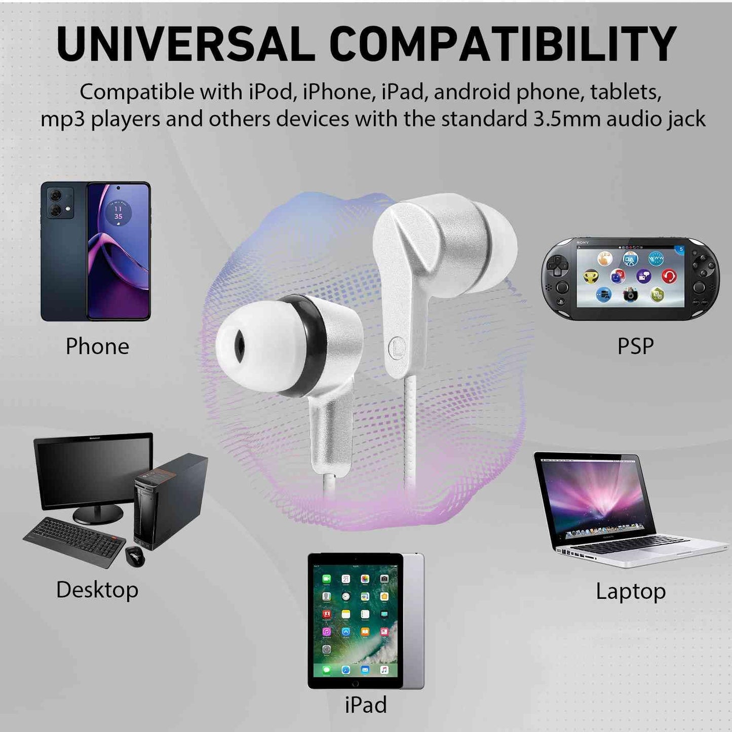 UrbanX R2 Wired in-Ear Headphones with Mic for LG Q70 with Tangle-Free Cord, Noise Isolating Earphones, Deep Bass, in-Ear Bud Silicone Tips