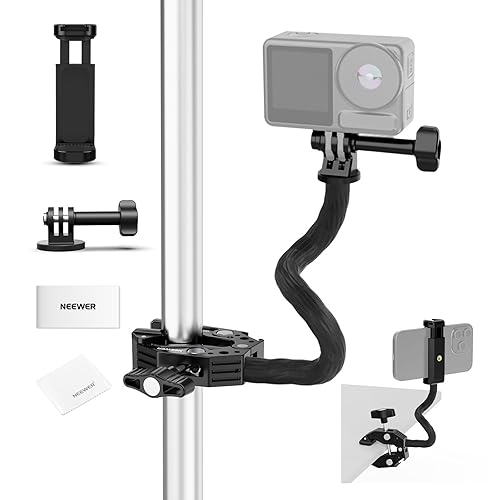 NEEWER GP-26 Action Camera Adapter Mount Kit with Super Clamp, Soft Tube, Phone Holder, Cleaning Cloth, Compatible with GoPro Insta360 DJI iPhone