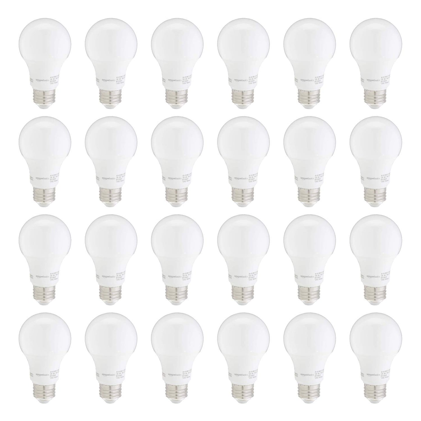 Amazon Basics A19 LED Light Bulbs, 60W Equivalent, Daylight White 5000K, Non-Dimmable, Energy Efficient 9W, E26 Base, 10,000 Hour Lifetime, 24-Pack