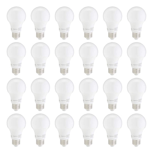 Amazon Basics A19 LED Light Bulbs, 60W Equivalent, Daylight White 5000K, Non-Dimmable, Energy Efficient 9W, E26 Base, 10,000 Hour Lifetime, 24-Pack