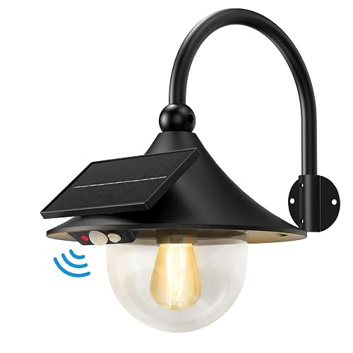 Auzev Solar Lantern Lights Outdoor Retro Solar Barn Light with 3 Lighting Modes & Motion Sensor, Wall Mount Waterproof Outside for Farmhouse, Patio