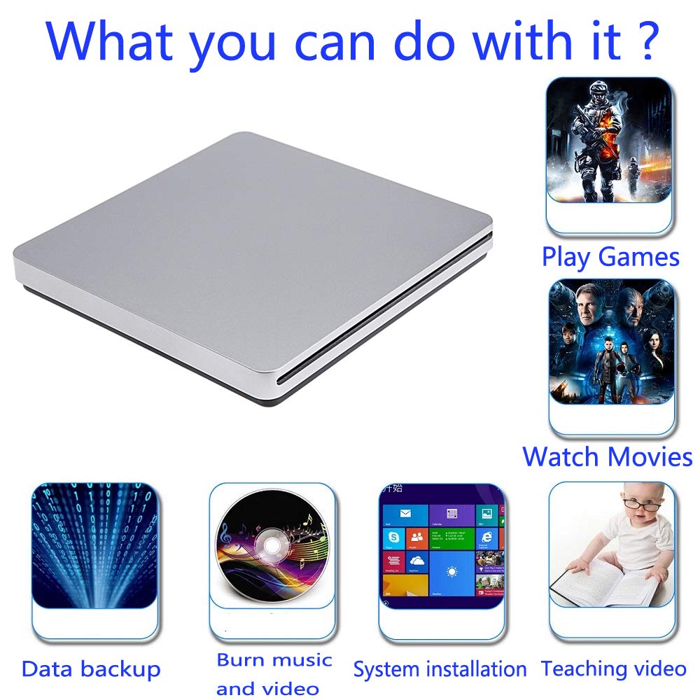Xglysmyc External USB C Superdrive Ultra Slim USB3.0 CD DVD Drive Burner External CD/DVD +/-RW Writer Reader Player with High Speed Data for MacBook