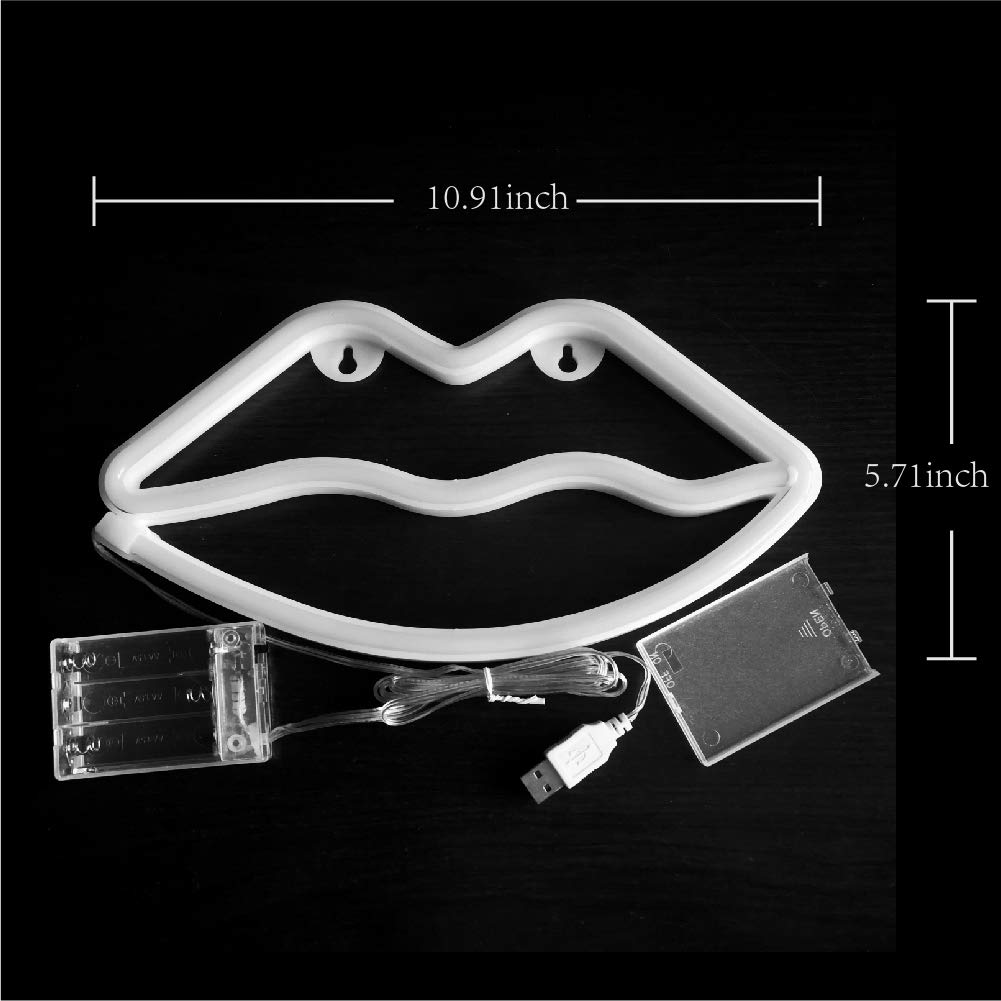 JYWJ Lip Neon Sign,USB or 3-AA Battery Powered Neon Light,LED Table Decoration,Bedroom Wall Decoration,Birthday Gift,Wedding Supplies Business Gift