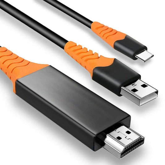 Tek Styz, Orange PRO USB-C HDMI Works for Samsung Galaxy Tab S5e/Galaxy Tab S6 at 4k with Power Port, 6ft Cable at Full 2160p@60Hz, 6Ft/2M Cable