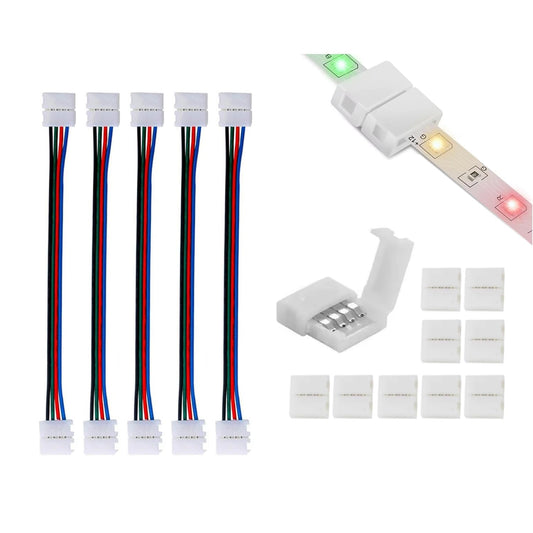 LED Light Strip Connectors for RGB Strip Lights, 10-Pack 4pin 8mm Gapless Seamless Connectors, 5 Pack Strip for Stripping Jumper Extension Connector