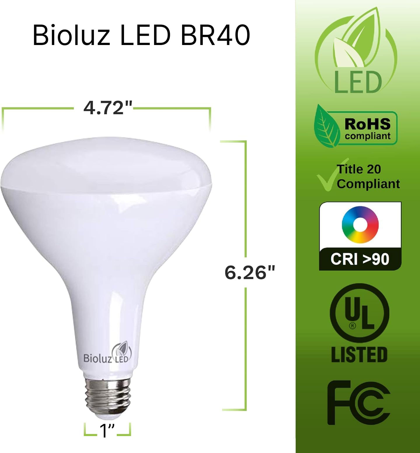 Bioluz 4 Pack Brightest BR40 LED Light Bulb - 90 CRI Instant ON Warm White 2700K Light Bulbs 16W 1400 Lumen Indoor & Outdoor Lighting Smooth Dimmable