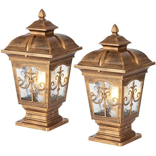 PTOUG 2 Pack Outdoor Post Light, Bronze Post Lamp Fixture, Antique Street Lights for Patio, Garden, Fence Lawn, Pathway, Driveway, Front/Back Door.