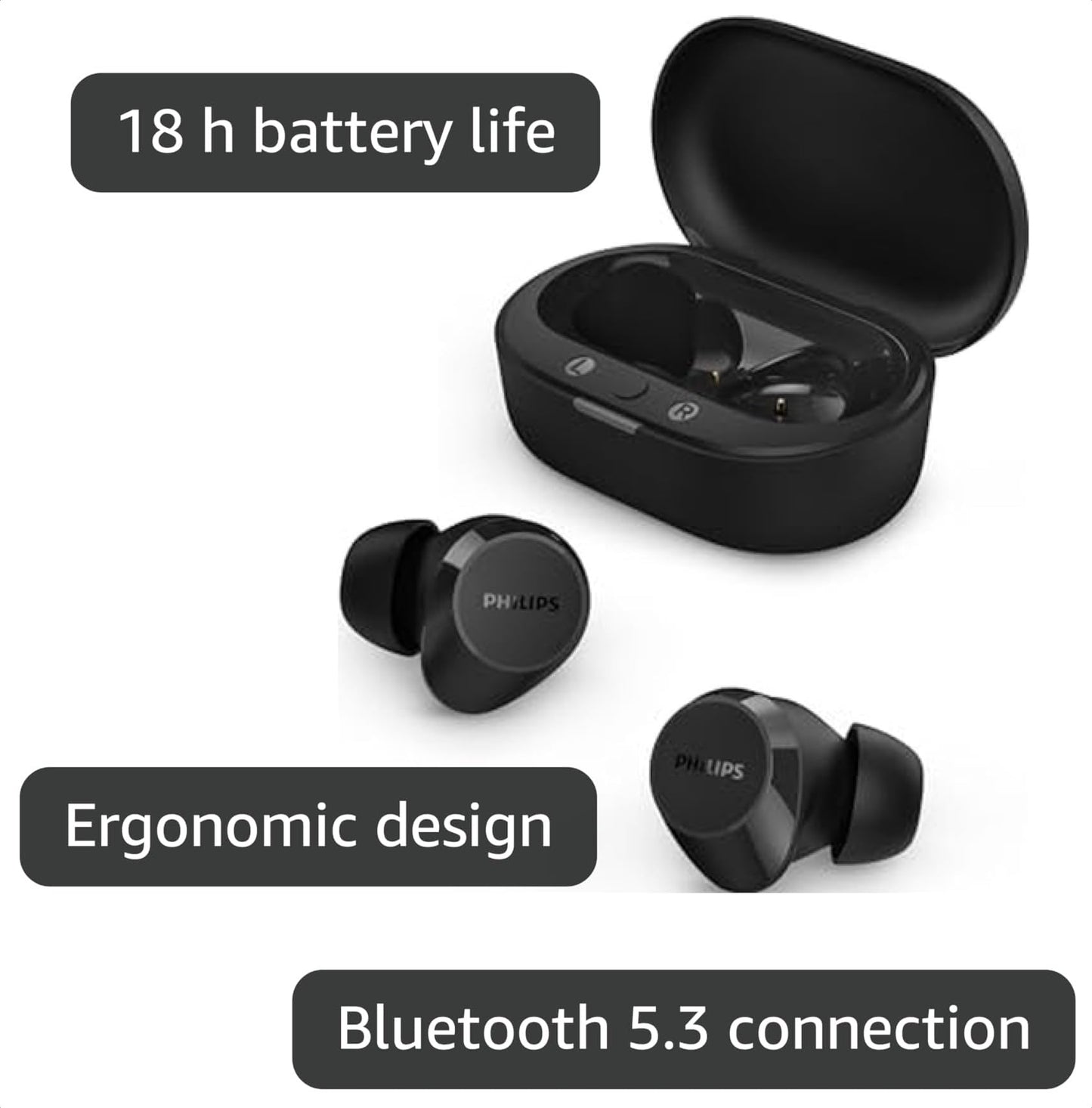 Philips TAT2159 Wireless Earbuds,True Wireless Headphones,Dynamic Bass with 10 mm Driver,Clear Call Quality with AI Mic,14 H Battery Life,Bluetooth