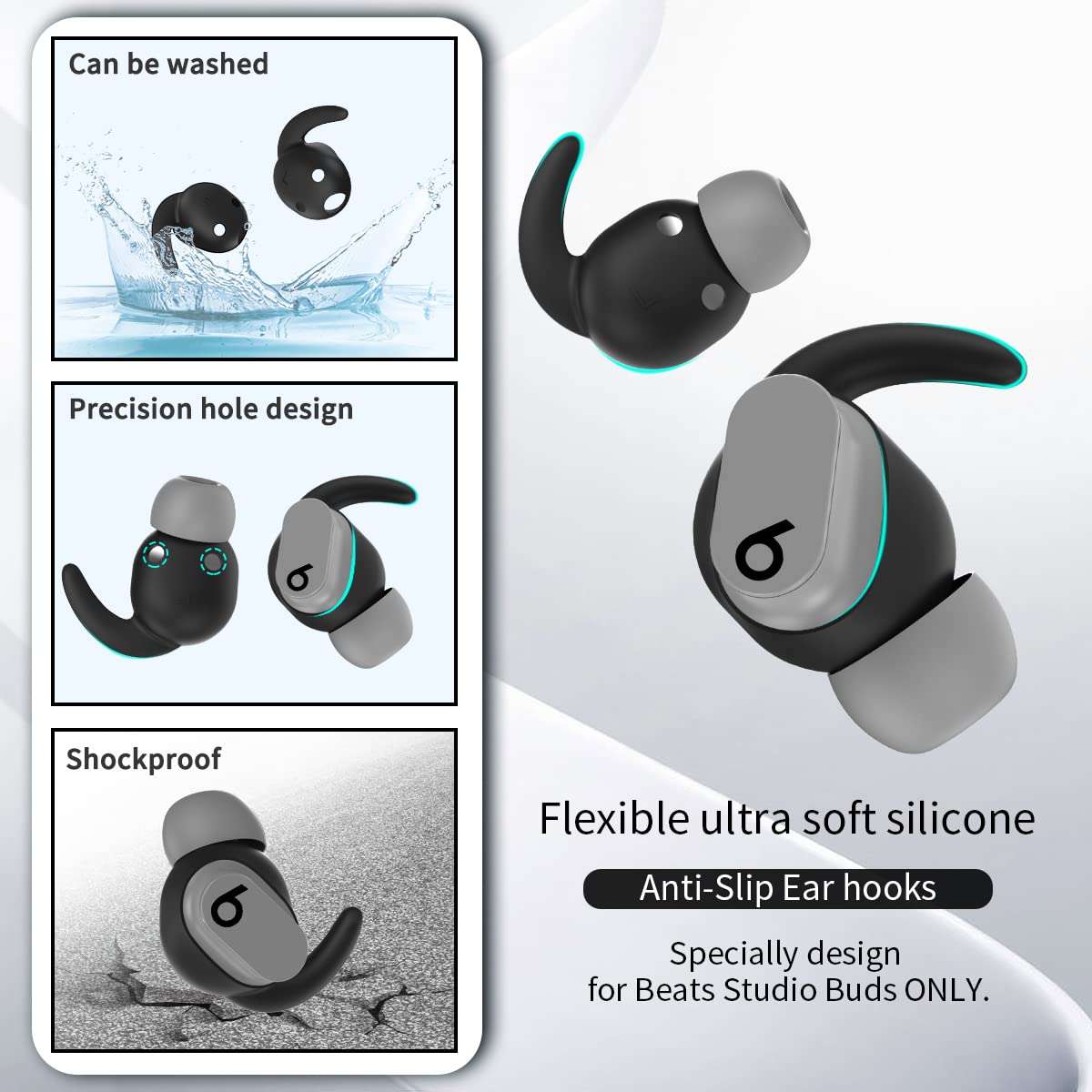 [5 Pairs] for Beats Studio Buds Ear Hooks, Soft Silicone Sport Anti Slip Studio Buds Ear Covers Compatible with Beats Studio Buds Earbuds 2021 [NOT