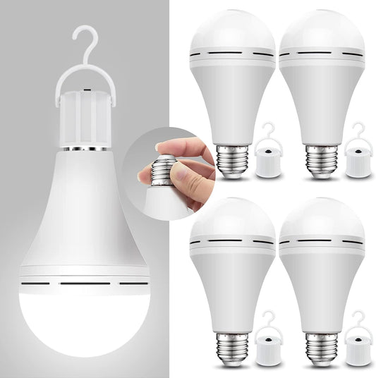 Neporal 4 Pack Emergency-Rechargeable-Light-Bulb, Stay Lights Up When Power Failure, 1500mAh 15W 80W Equivalent LED Light Bulbs for Home, Camping