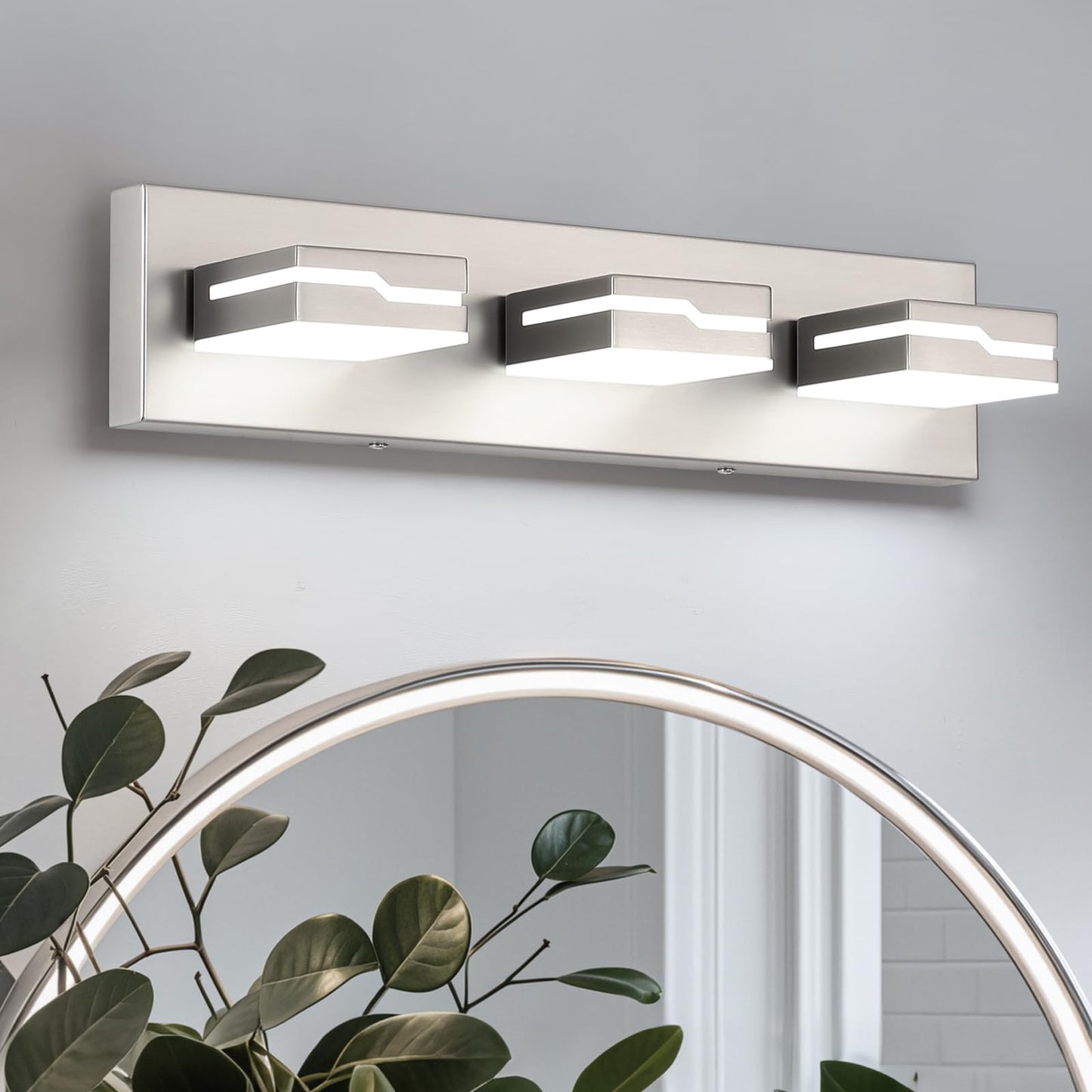 Merexcint LED Modern Bathroom Vanity Light Fixtures 3-Light, 19 inch Dimmable Nickel Vanity Lights for Bathroom Lighting Fixtures Over Mirror