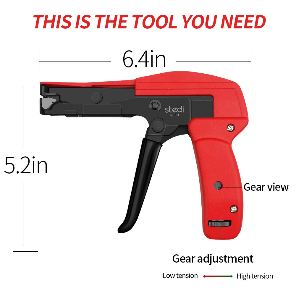 stedi Cable Tie Gun, Ergonomic Hand Operated Zip Tie Gun [Premium], Sharp and Wear Resistant, Cable Wire Fastening and Cut-Off Tie Tool, Special
