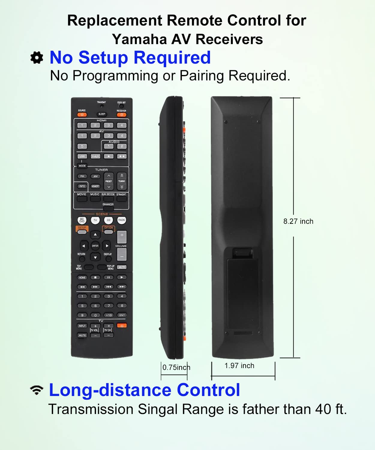 JISOWA Remote Control for Yamaha HTR-3063 RX-V471 YHT-597 HTR-4064 RX-V375 YHT-697 HTR-5066 RX-V565 HTR-6280 RX-V575 RX-A710 YHT-799U RX-V671 YHT-395