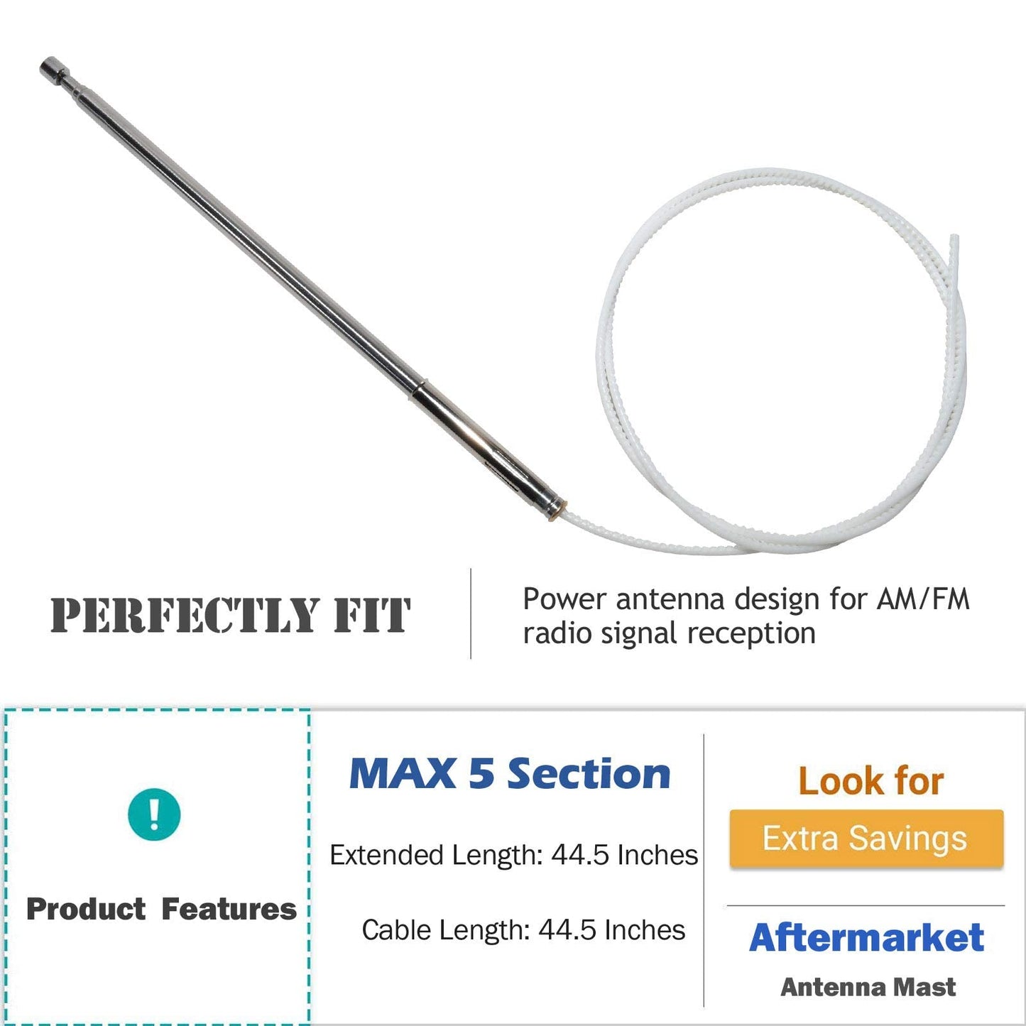 Anina Power Antenna Mast Replacement for 1993-2008 Jaguar XJ6-XJ8-XJR-XK8 Aftermarket Antenna Mast for Radio Signal Reception LNA4134AA