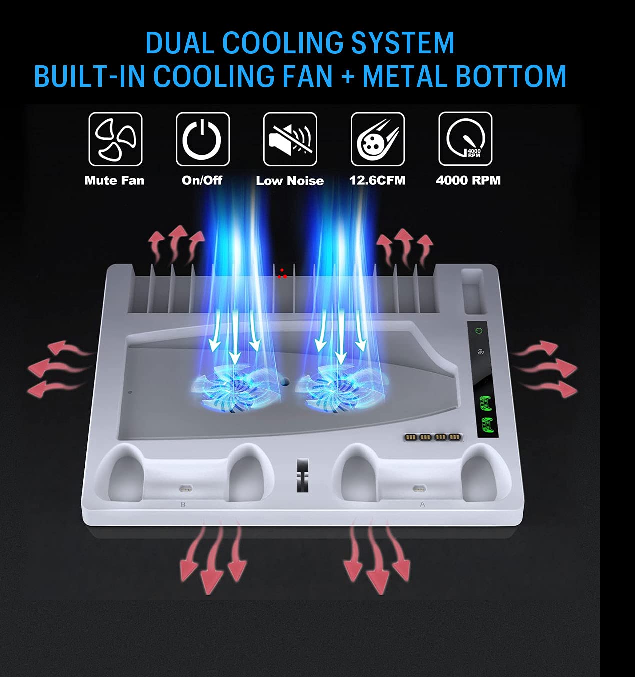 Geliebt Lynn PS5 Cooling Stand with Fast PS5 Controller Charger, White