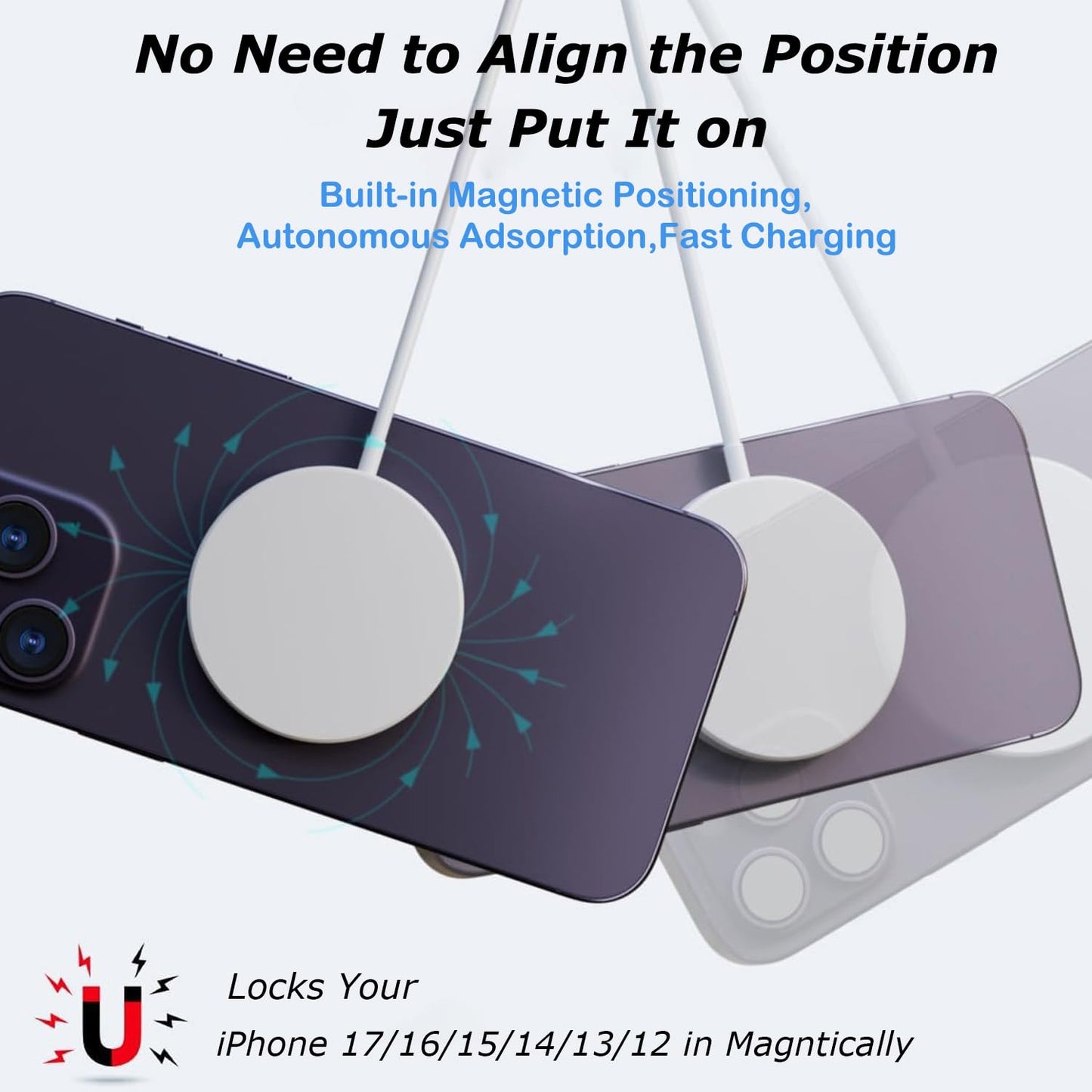 Wireless Charger,[Apple MFi Certified]15W Magnetic Charger 2Pack 3FT Magnetic Charge Pad with USB C Port PD Block Fast Charging Wireless Charge
