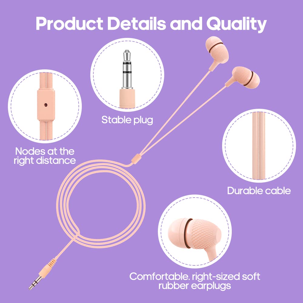 Wensdo Kids Earbuds Bulk 100 Pack Macaron Colors Mixed, Wholesale Durable Earphones in-Ear Headphones Perfect for Schools Classroom Students Teens