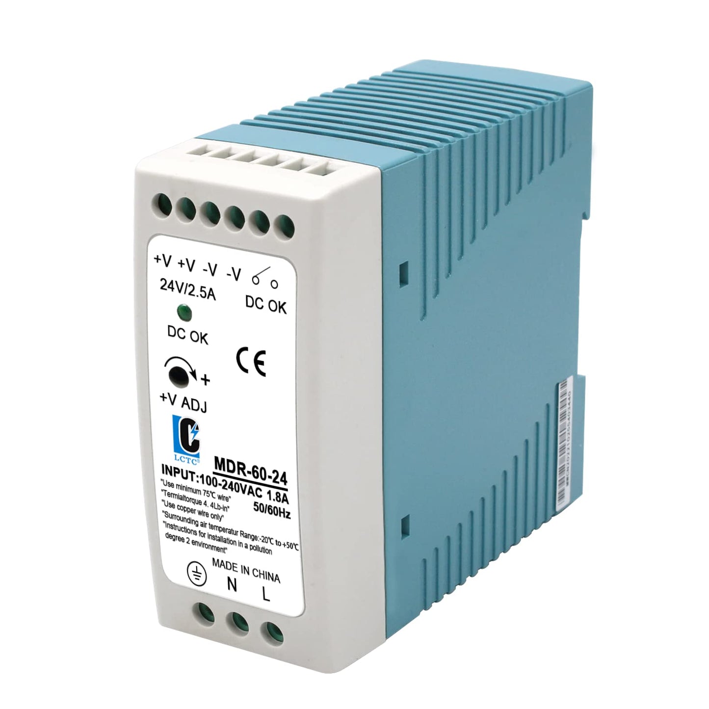 DIn Rail DC 24V Switching Power Supply MDR 60W Rail Type(Input:100-240VAC,Output:24VDC,50/60HZ) Switch Converter (24V 2.5A)
