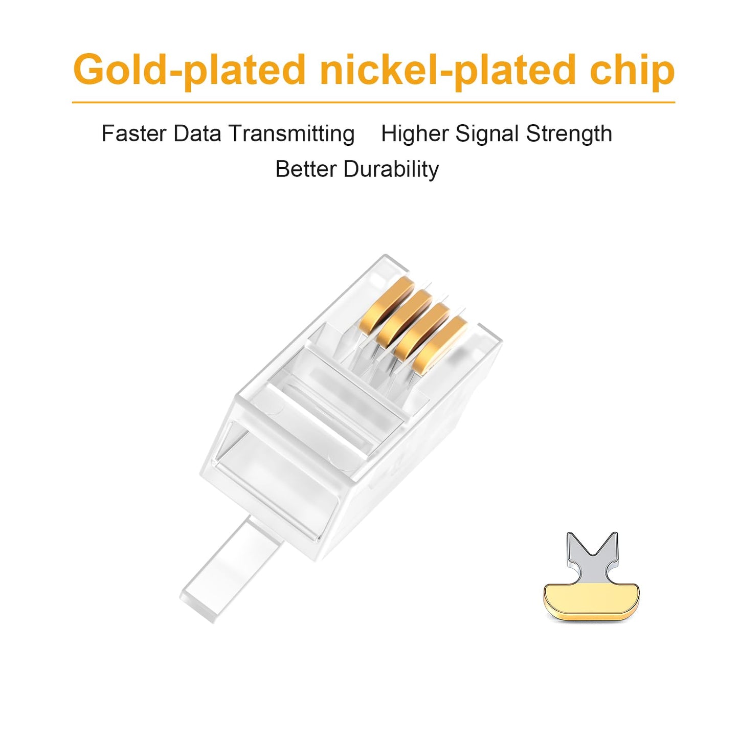 Uvital 100 Pack RJ9 4P4C 4P2C Plug, Standard Telephone Handset Modular Plugs Male Connectors Transparent Color Jack Crimp End Crimper