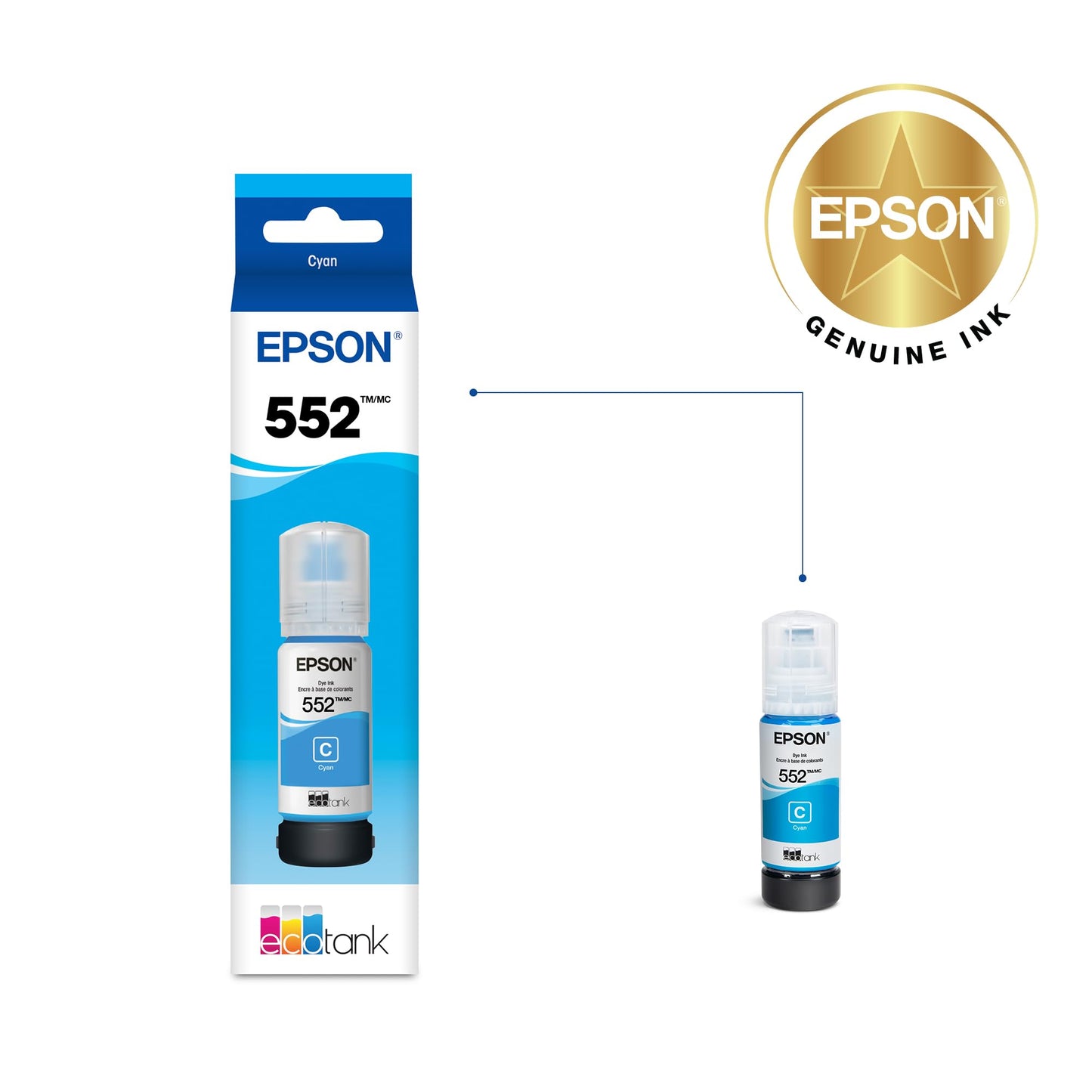 Epson 552 EcoTank Ink Ultra-high Capacity Bottle Cyan (T552220-S) Works with ET-8500, 8550