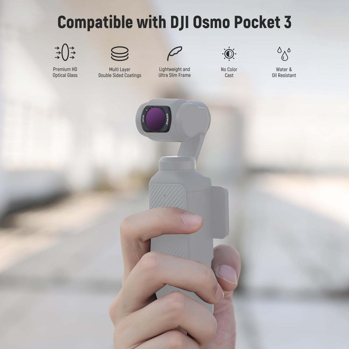 NEEWER Magnetic ND/PL Filter Set Compatible with DJI Osmo Pocket 3 Creator Combo Accessories, Action Camera 4 Pack ND8/PL ND16/PL ND32/PL ND64/PL