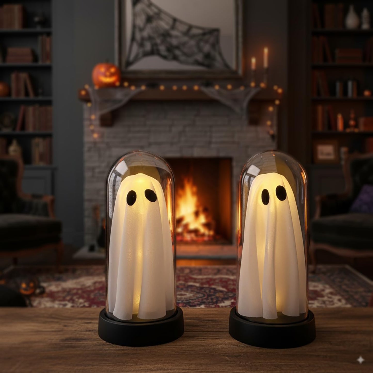 Jabcmier Halloween Decorations Indoor - 2 Pack Light Up Ghost Decor, Glowing Cute Ghost for Home, Tabletop, Mantel, Kitchen Party - Halloween Decor