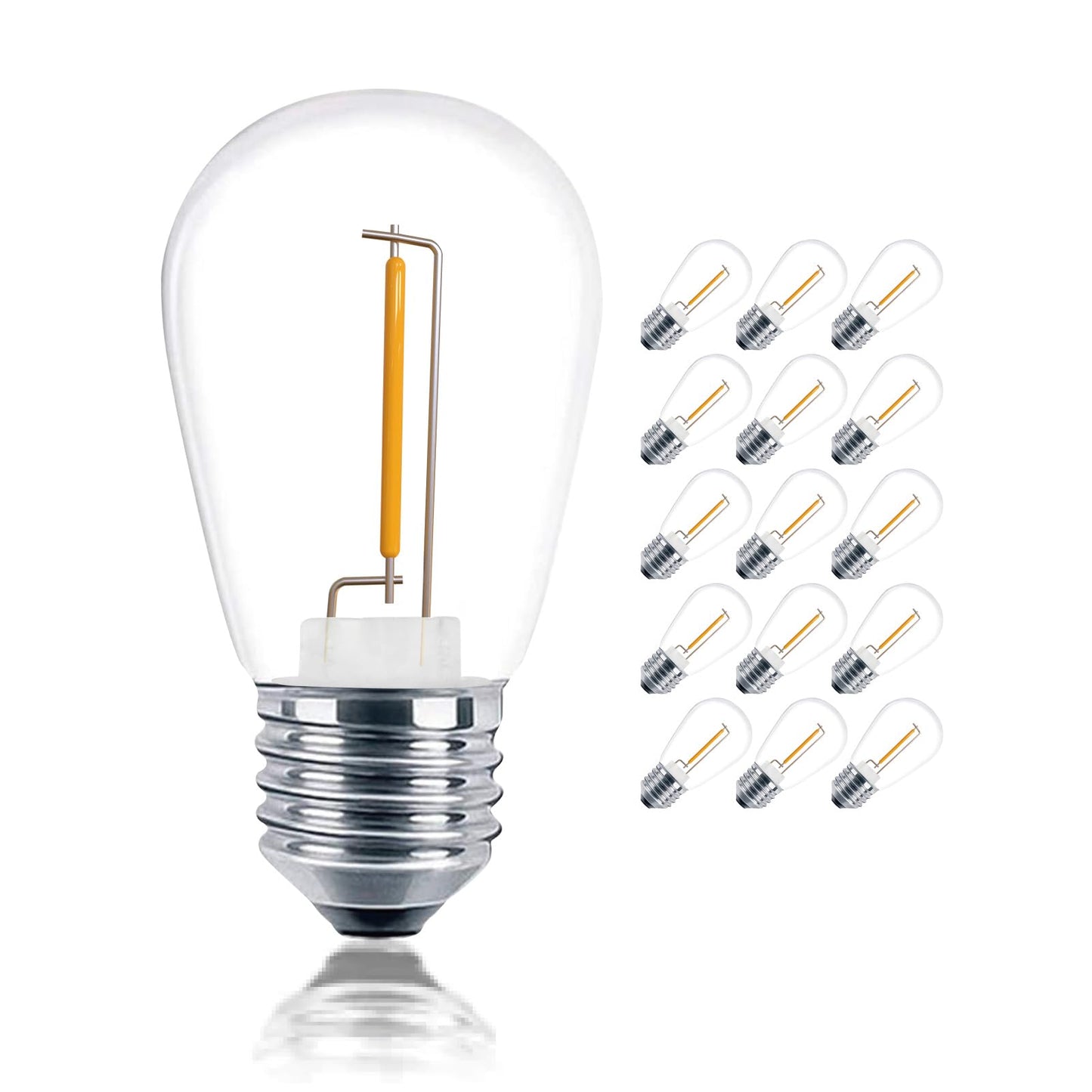 ECOVANIA S14 Outdoor String Lights Bulbs, Shatterproof & Waterproof 1Watt LED Edison Light Bulbs 11W Equivalent, 2200K Warm White, E26 Medium