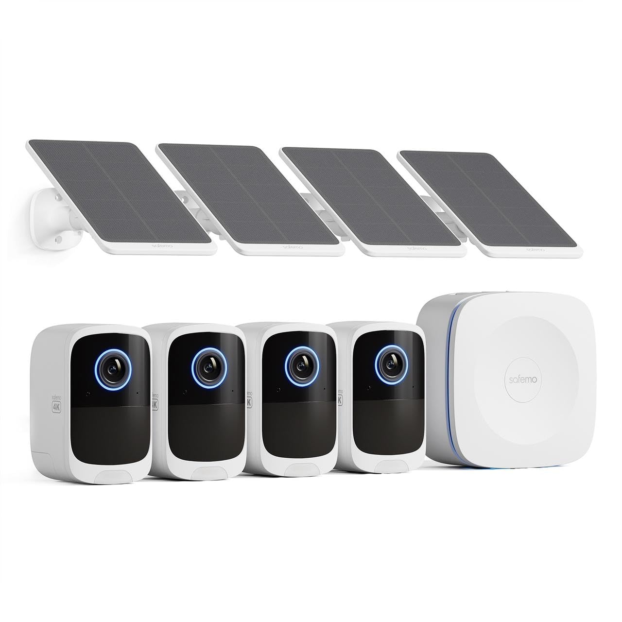 Safemo 4K Security Cameras Wireless Outdoor/Indoor, Battery Cameras for Home Security, No Monthly Fees, 32G Local Storage, Advanced AI, 5W Solar