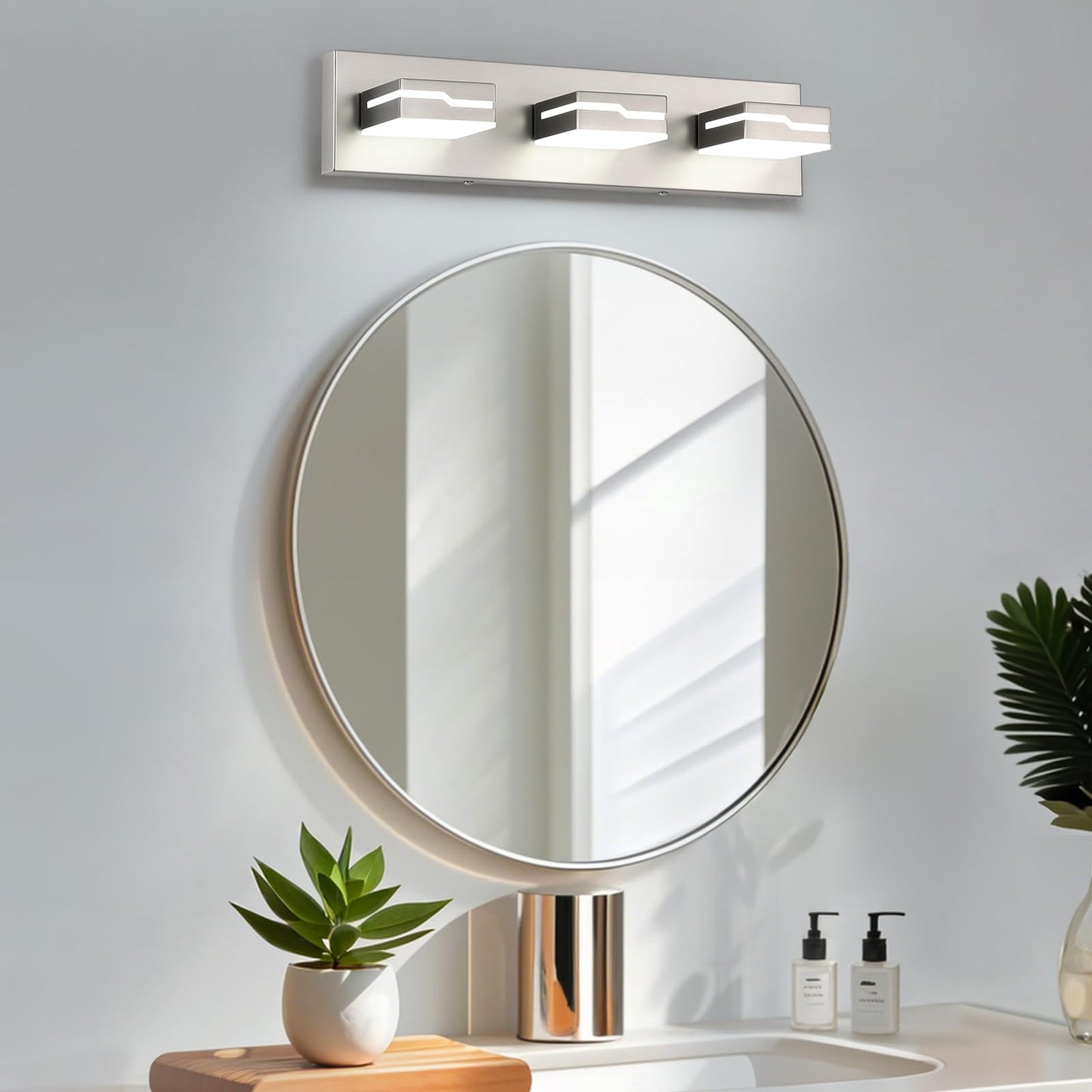 Merexcint LED Modern Bathroom Vanity Light Fixtures 3-Light, 19 inch Dimmable Nickel Vanity Lights for Bathroom Lighting Fixtures Over Mirror